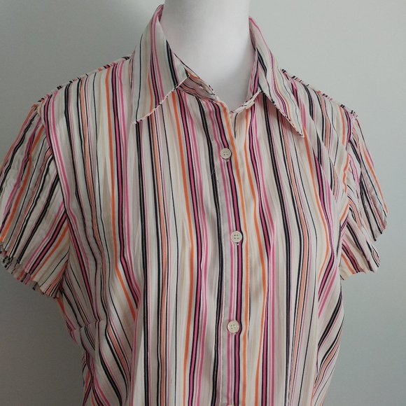 FRED DAVID multi colour pinstripe pointed collar shirt tulip sleeve stretch MED - Picture 1 of 8